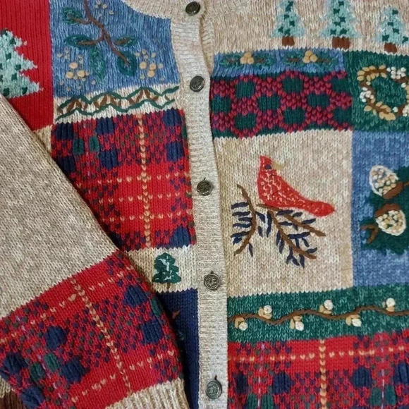 Nutcracker Vintage Holiday Christmas Embroidered Button Front Sweater Cardinal - Picture 3 of 10